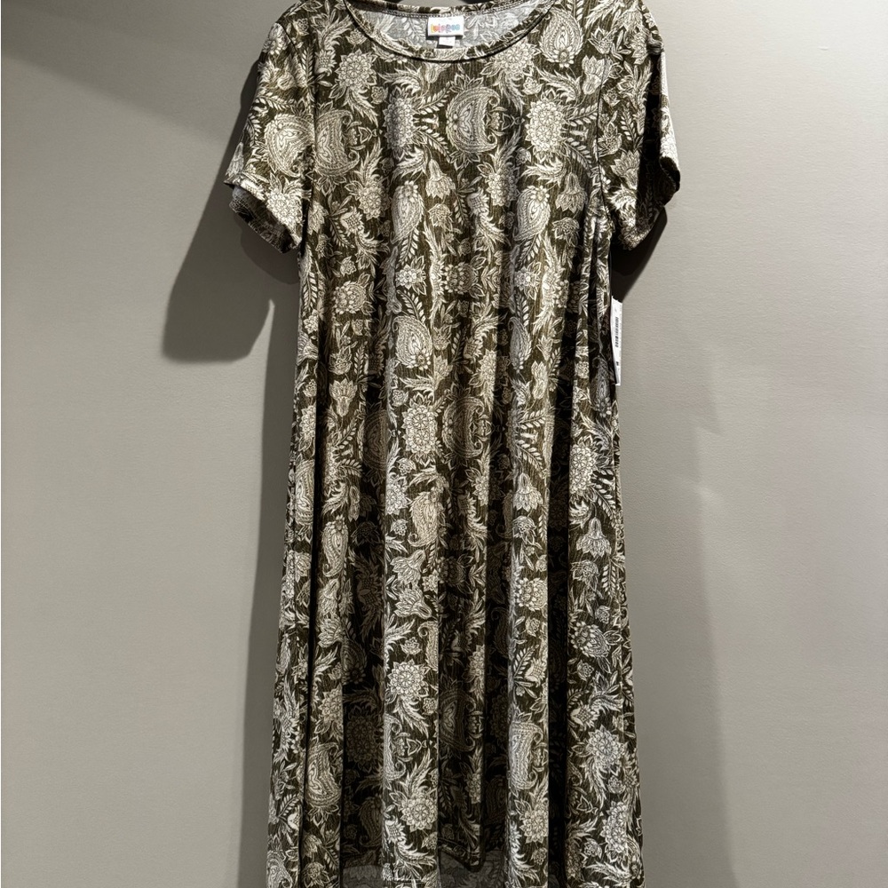 LuLaRoe Sage Green and Cream Paisley Midi Dress